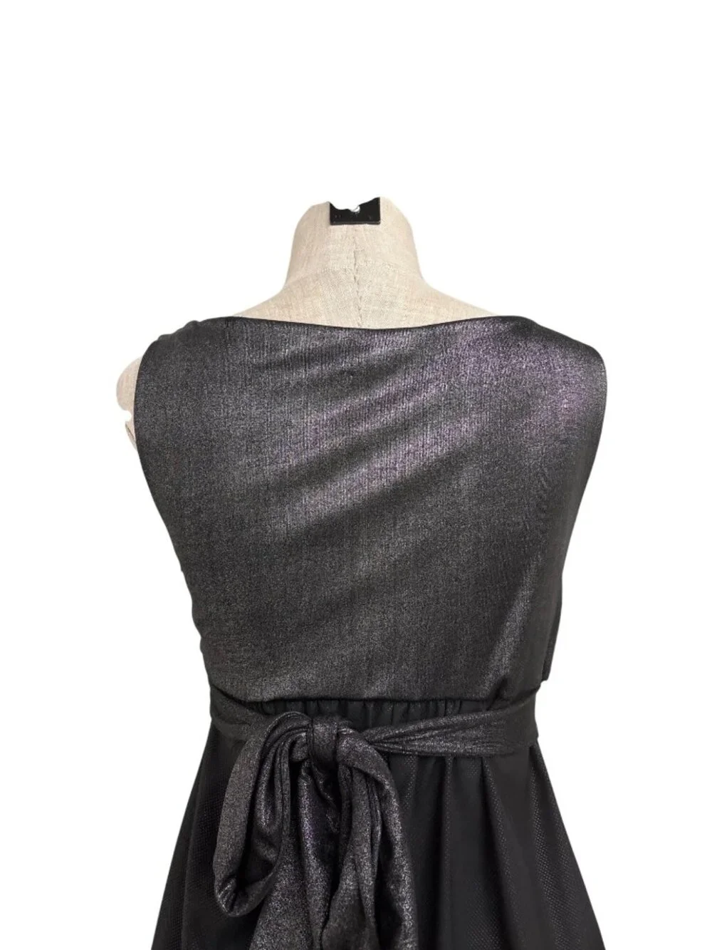 Max Rave Black Metallic Silver Empire Waist Dress With Tie-Back Design Size S - Picture 9 of 11